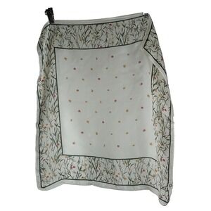 White Floral Silk Print Scarf Women's Fashion Accessory 21 x 21 inches